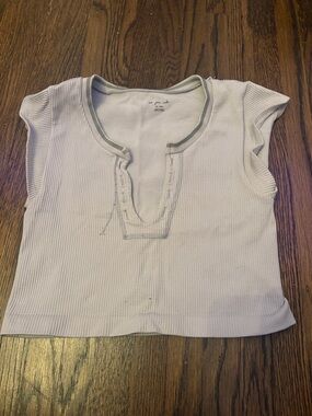 Urban Outfitters Ribbed Scoop-Neck Crop Top in Light Beige